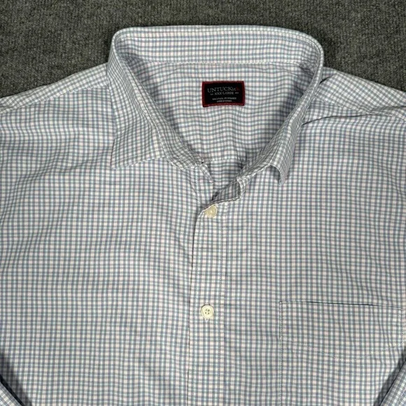 UNTUCKIT MENS 3XL PERFORMANCE BLUE PINK WHITE CHECK BUTTON DOWN STRETCH SHIRT - Picture 3 of 10